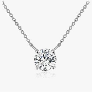 Elegant Silver Solitaire Simulated Diamond Pendant Necklace.